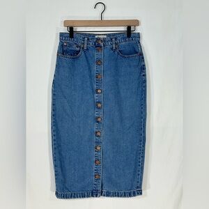 Madewell Denim High-Waist Midi Skirt Western Edition Button Front 29 Cowgirl